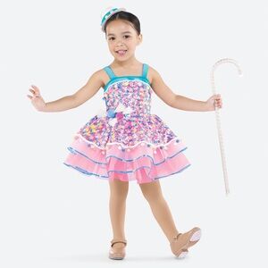 Pink and Blue Dance Costume with Full Skirt